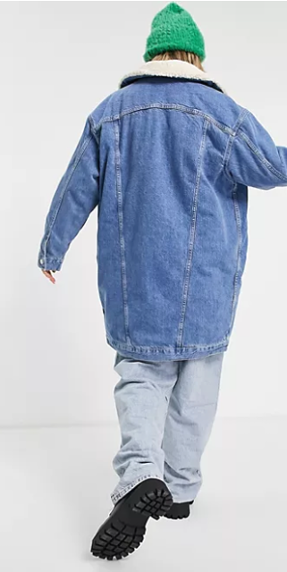 Longline Borg Recycled Cotton Denim Jacket 2