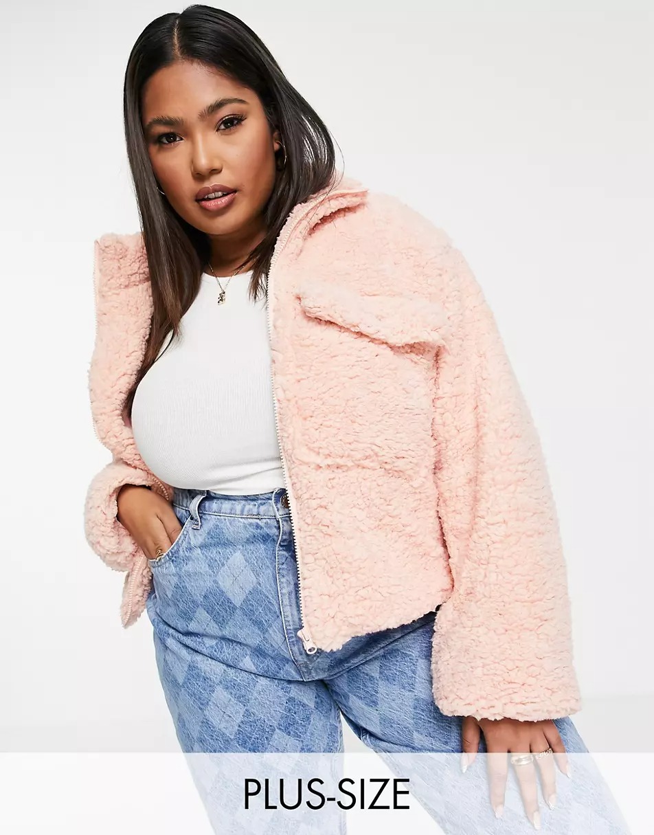 Curve Oversized Jacket With Pocket in Teddy Fleece 1