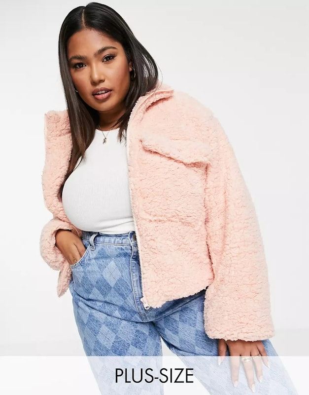 Curve Oversized Jacket With Pocket in Teddy Fleece 1