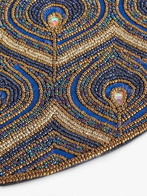 Rounded Beaded Peacock Pattern Placemat 2
