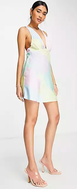 Bias Cut Plunge Satin Mini Dress With Race Back 1
