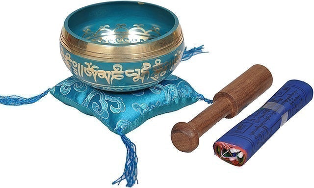 Tibetan Singing Bowl With Buddhist Prayer Flags 1