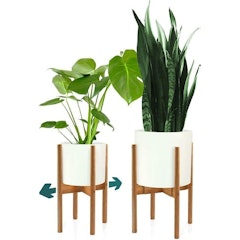 Mid-Century Modern Adjustable Bamboo Plant Stand