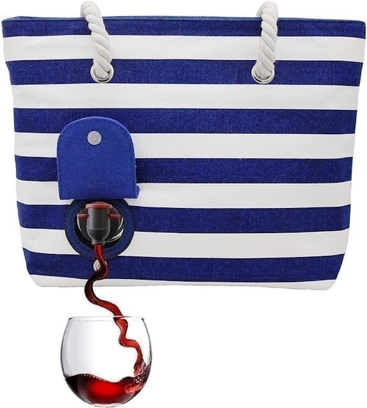 Nautical Stripe Beach Bag With Wine Compartment 1