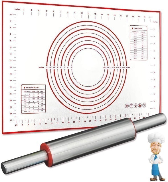 Stainless Steel Rolling Pin With Baking Mat 1