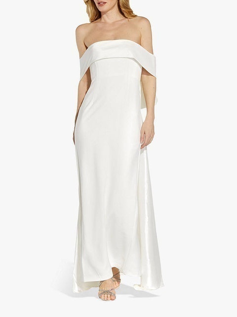Crepe Taffeta Bow off Shoulder Gown 4