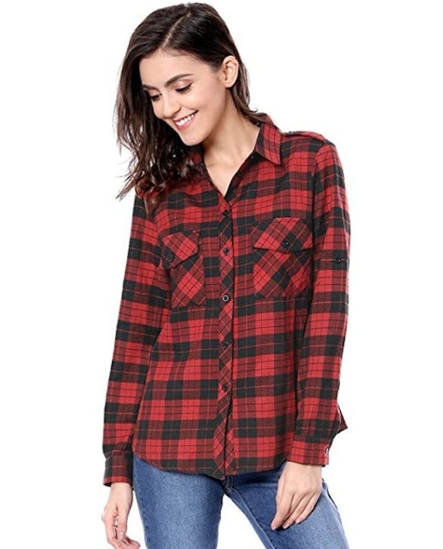Check Roll-Up Sleeves Button Down Plaid Shirt 2