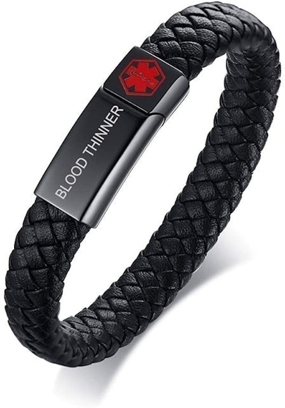 Braided Genuine Leather Medical Wristband 1