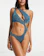 ASOS Design Asymmetric Strappy One Shoulder Cut Out Swimsuit in Blue Glitter 1
