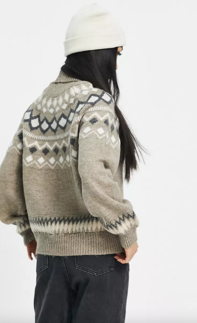 Fairisle Roll Neck Jumper in Brown 3