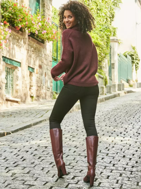 Soft Knit Roll Neck Jumper, Wine 3