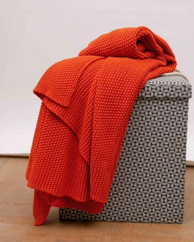 Paloma Knitted Orange Cotton Throw 2
