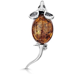 Sterling Silver Mouse Brooch With Baltic Amber