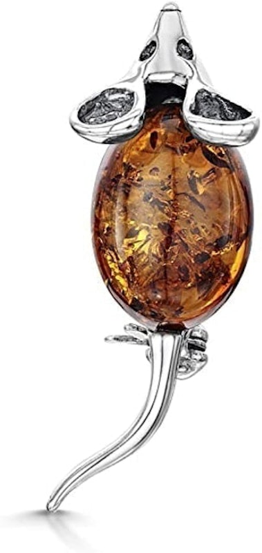 Sterling Silver Mouse Brooch With Baltic Amber 1