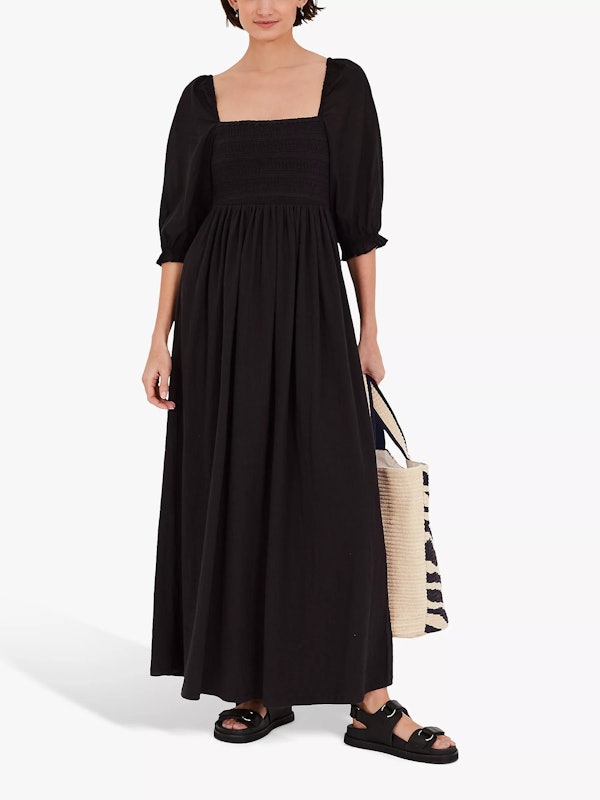 Puff Sleeve Maxi Dress, Black 1