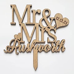 Personalised Oak Wedding Cake Topper