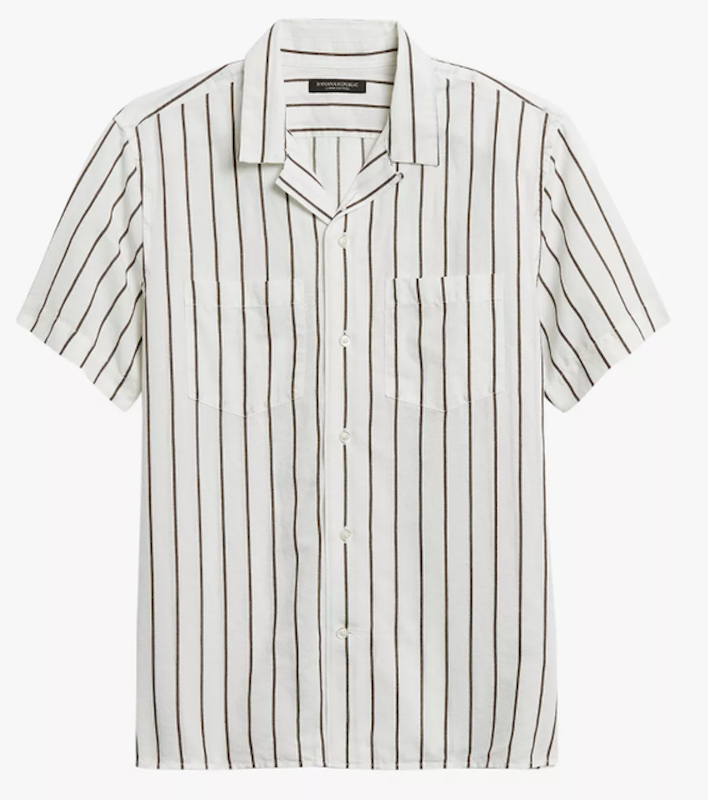 Camp Collar Striped Linen Shirt 1