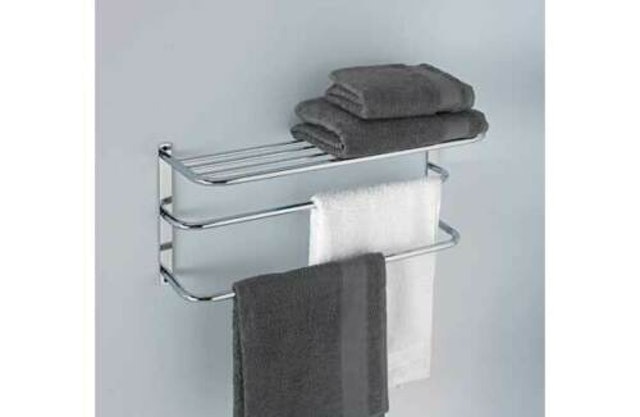 2-Tier Wall Mountable Towel Rail With Shelf 3
