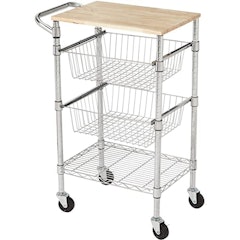 3-Tier Basket Cart with Wood Top