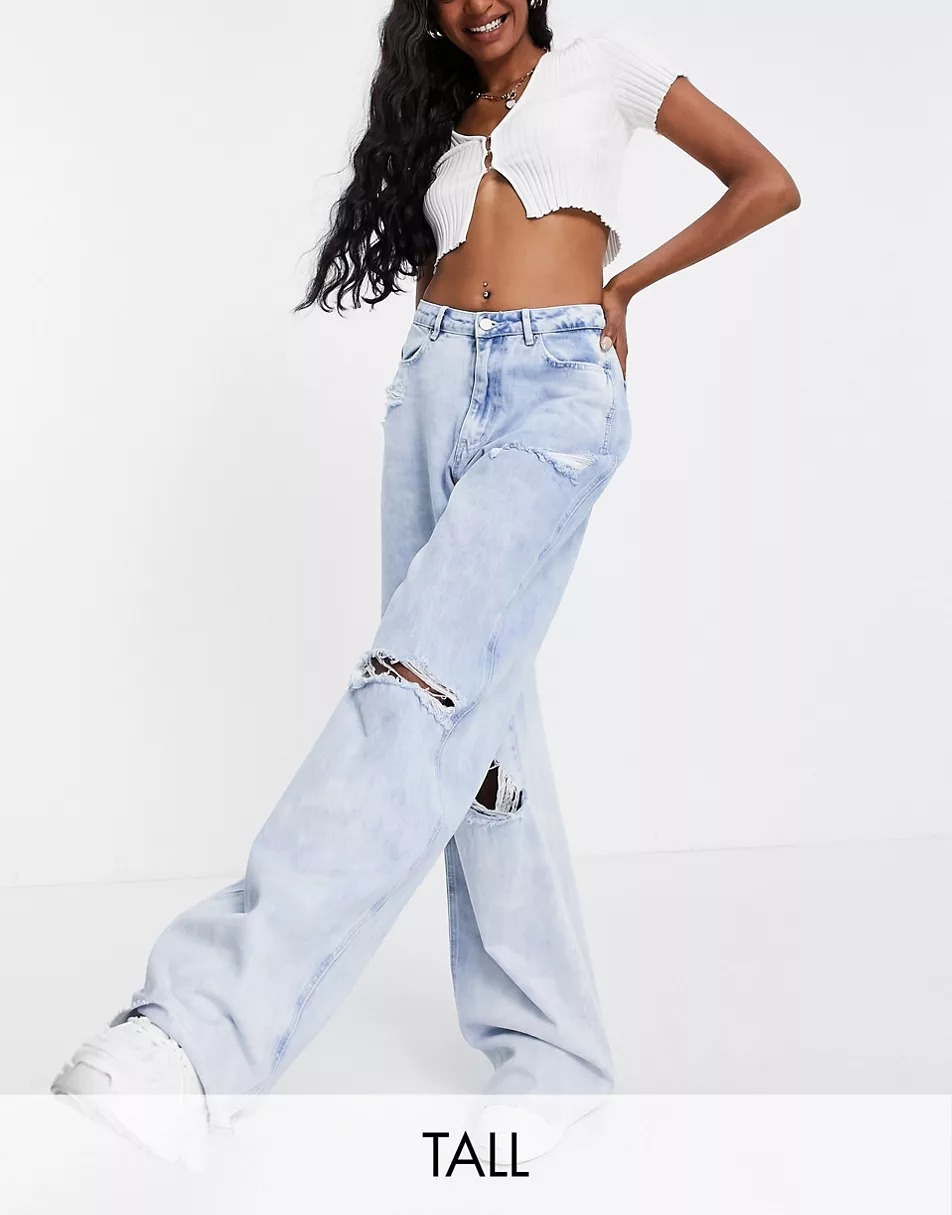 Tall 90's wide leg dad jeans with ripped knee 1