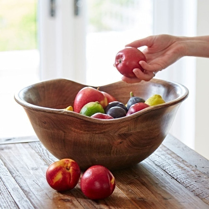 Hand Carved Polished Mango Wood Fruit Bowl 3
