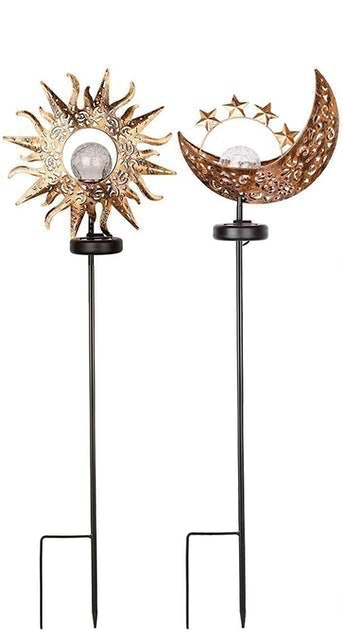 Metal Sun And Moon Solar Garden Stake Lights 1