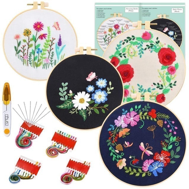 4 Sets Embroidery Kit with Pattern and Instructions 1