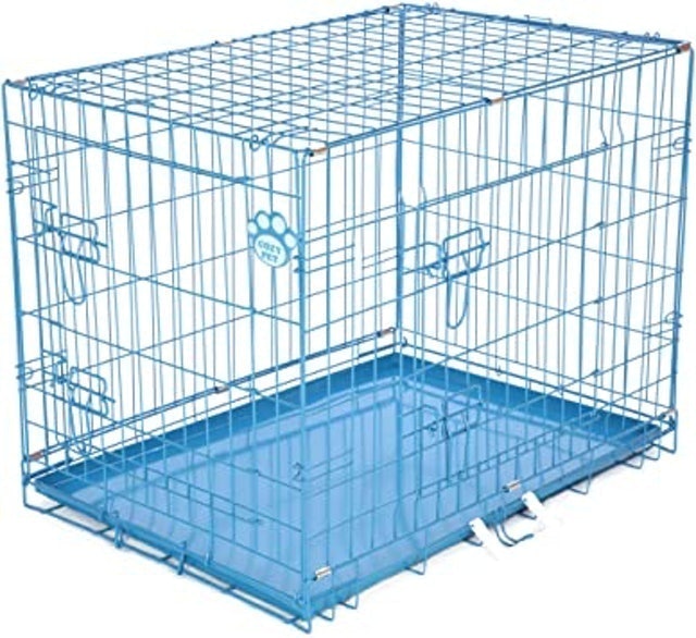 Blue Metal Folding Puppy Crate  1