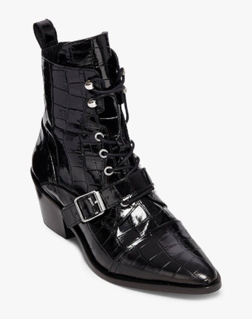 Katy Crocodile Leather Pointed Ankle Boots 2