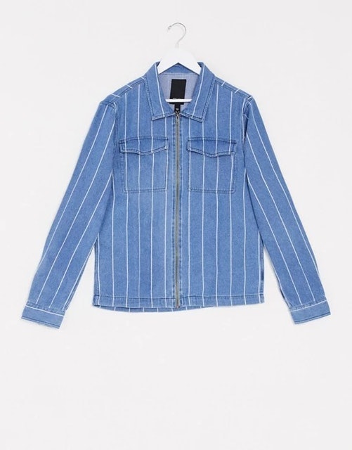 Denim Shacket in Fine Stripe 1