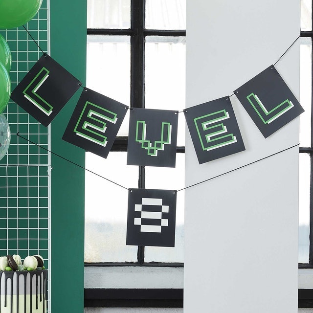 Customisable Age Black and Green Level Up Bunting 1