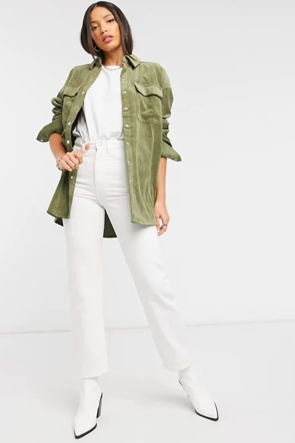 Tall Cord Shacket in Khaki 3