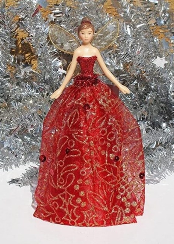Gisela Graham Red Glitter Fairy Christmas Tree Topper 1