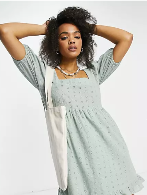  Broderie Anglais Mini Dress in Sage Green 1