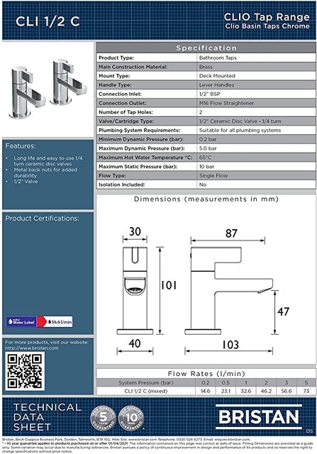 CLI 1/2 C Clio Basin Pillar Taps 3