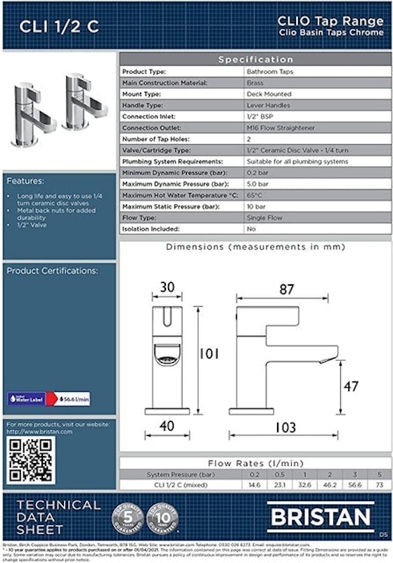 CLI 1/2 C Clio Basin Pillar Taps 3