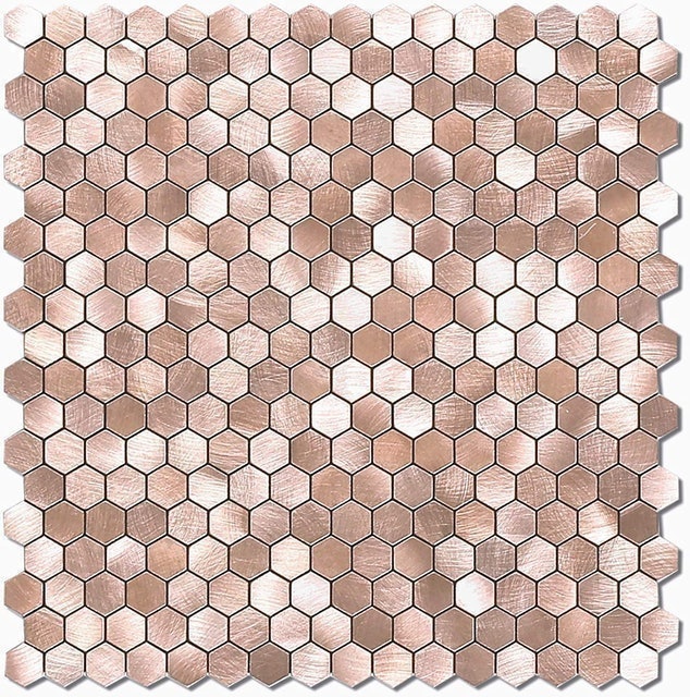 Hexagonal Rose Gold Metal Tile Stickers 1