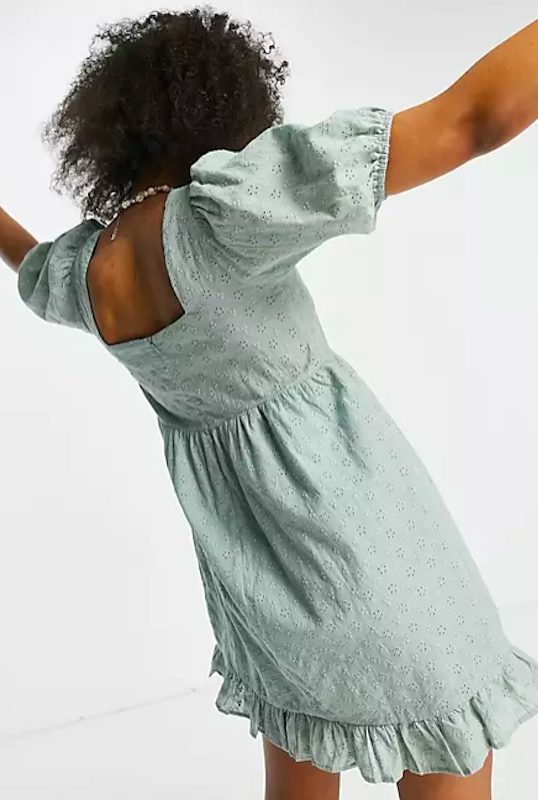 Broderie Anglais Mini Dress in Sage Green 2