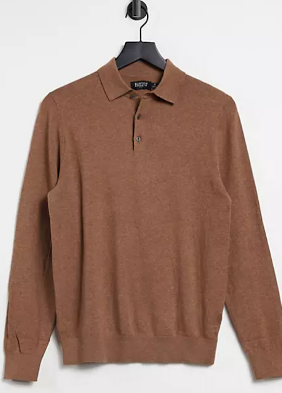 Knitted Long Sleeve Polo in Camel 1