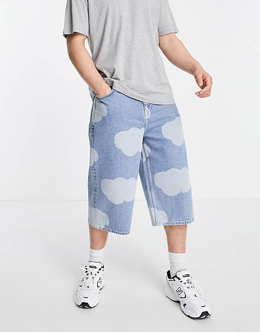 Oversized Baggy Denim Shorts in Cloud Print 1
